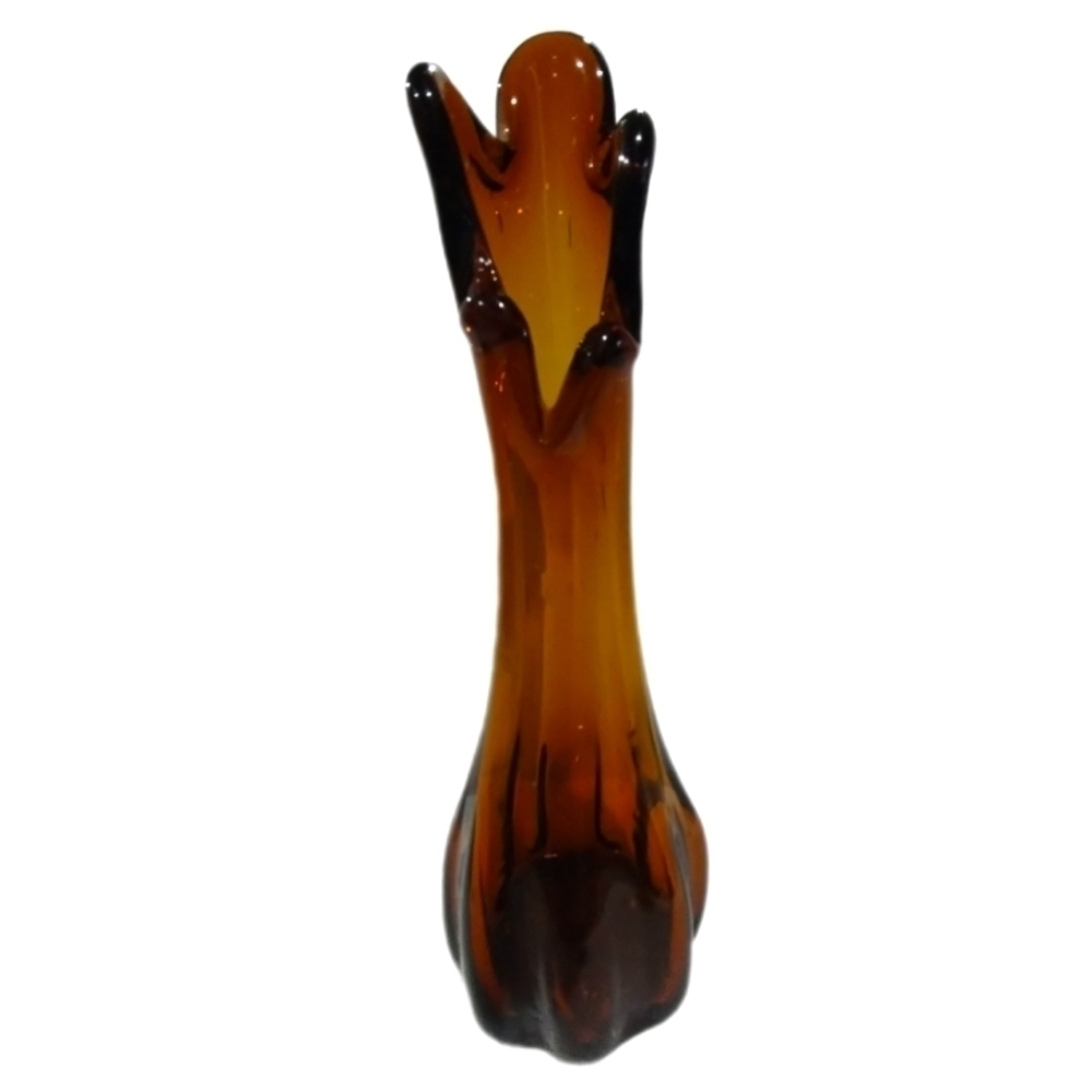 1960s Swung Glass Five Finger Vase in Amber